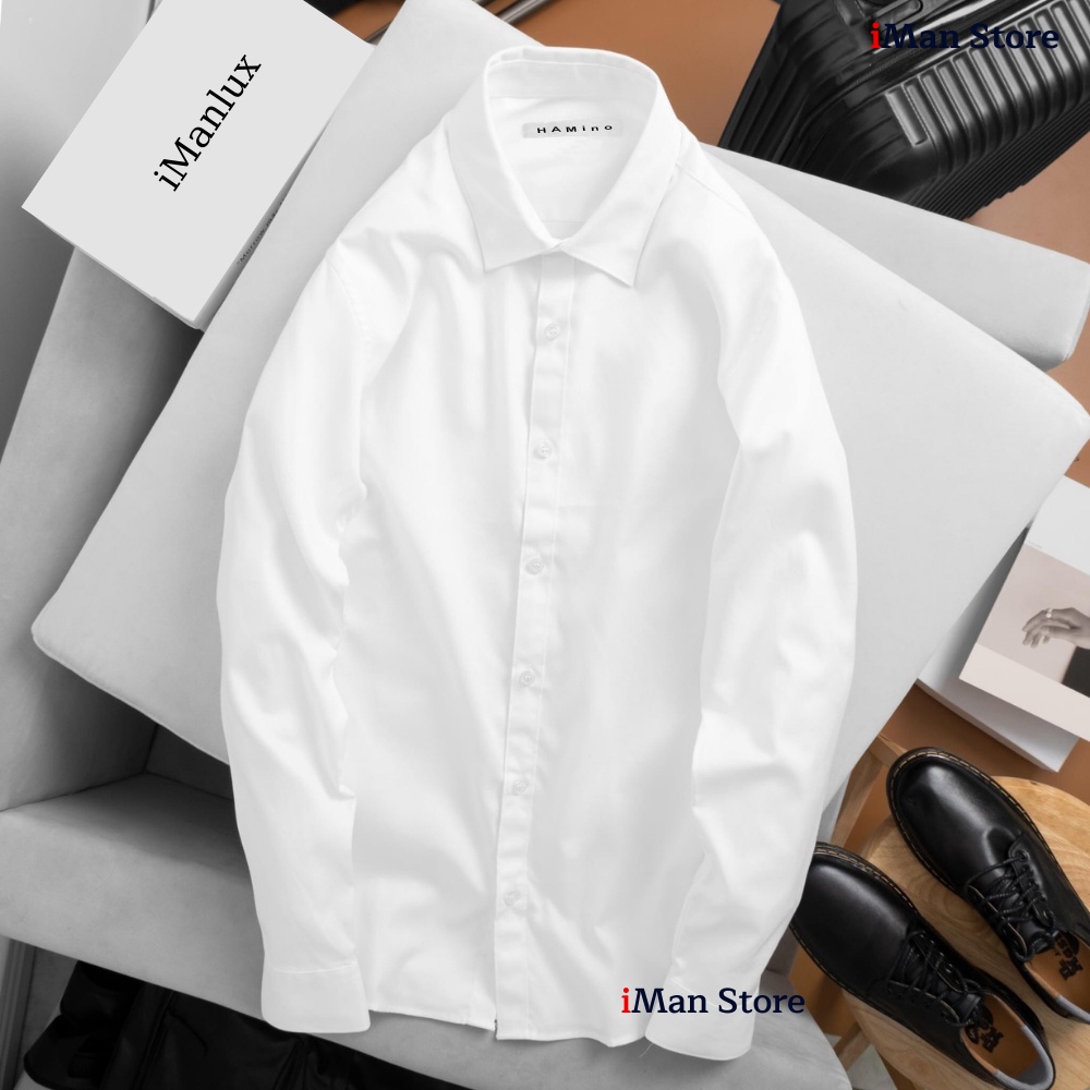 Áo Sơ Mi Nam Trắng Dài Tay, Sơ Mi Nam Hàn Quốc Vải Lụa Mềm Mịn Thoáng Mát - iMan Store
