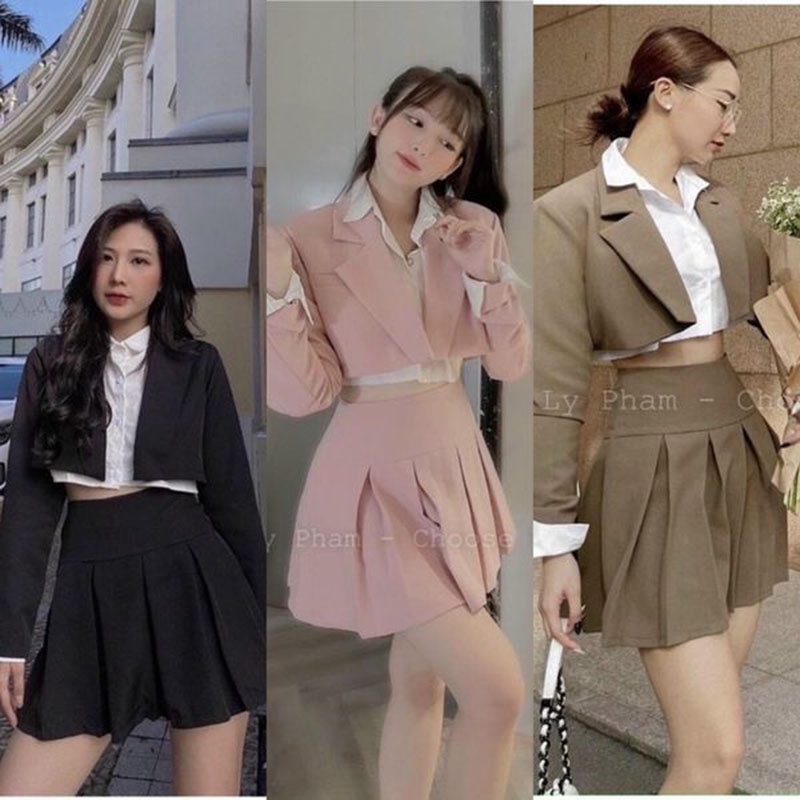 SET CROP VEST 3 MÓN CHÂN VÁY CÓ LÓT TRONG (KÈM VIDEO CẬN CHẤT VẢI)