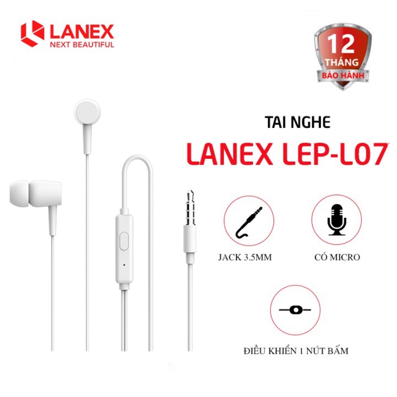 Tai nghe LANEX LEP - L07 Jack 3.5mm dài 1.2m-Tương thích nhiều thiết bị