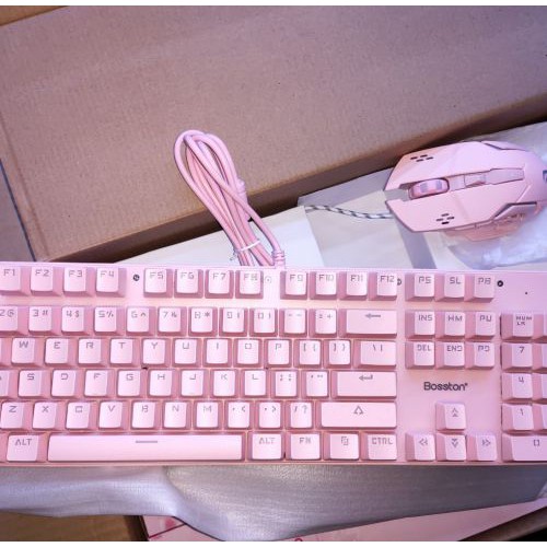 Combo Phím chuột Cơ màu Hồng Bosston EK9350 Siêu Cu Te cực đẹp