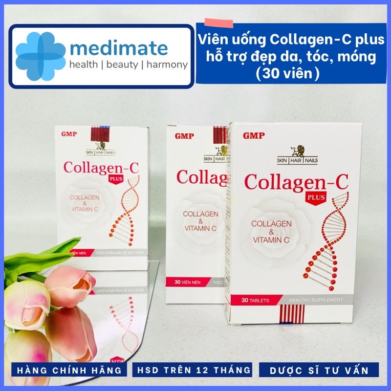 Viên uống Collagen C Plus giảm nếp nhăn, sáng da, giảm nguy cơ lão hoá da (hộp 30 viên)
