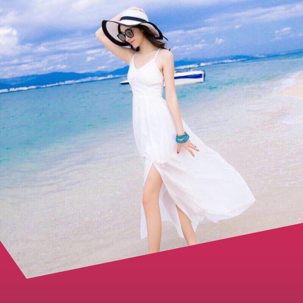 Đầm maxi 2 dây đan dây lưng xẻ tà sang chảnh
