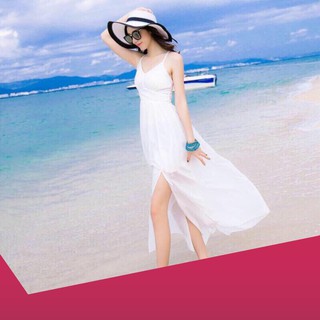 Đầm maxi 2 dây đan dây lưng xẻ tà sang chảnh