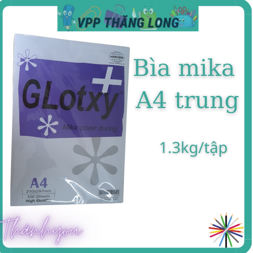 Bìa mika bóng kính Glotxy A4 100 tờ/tập