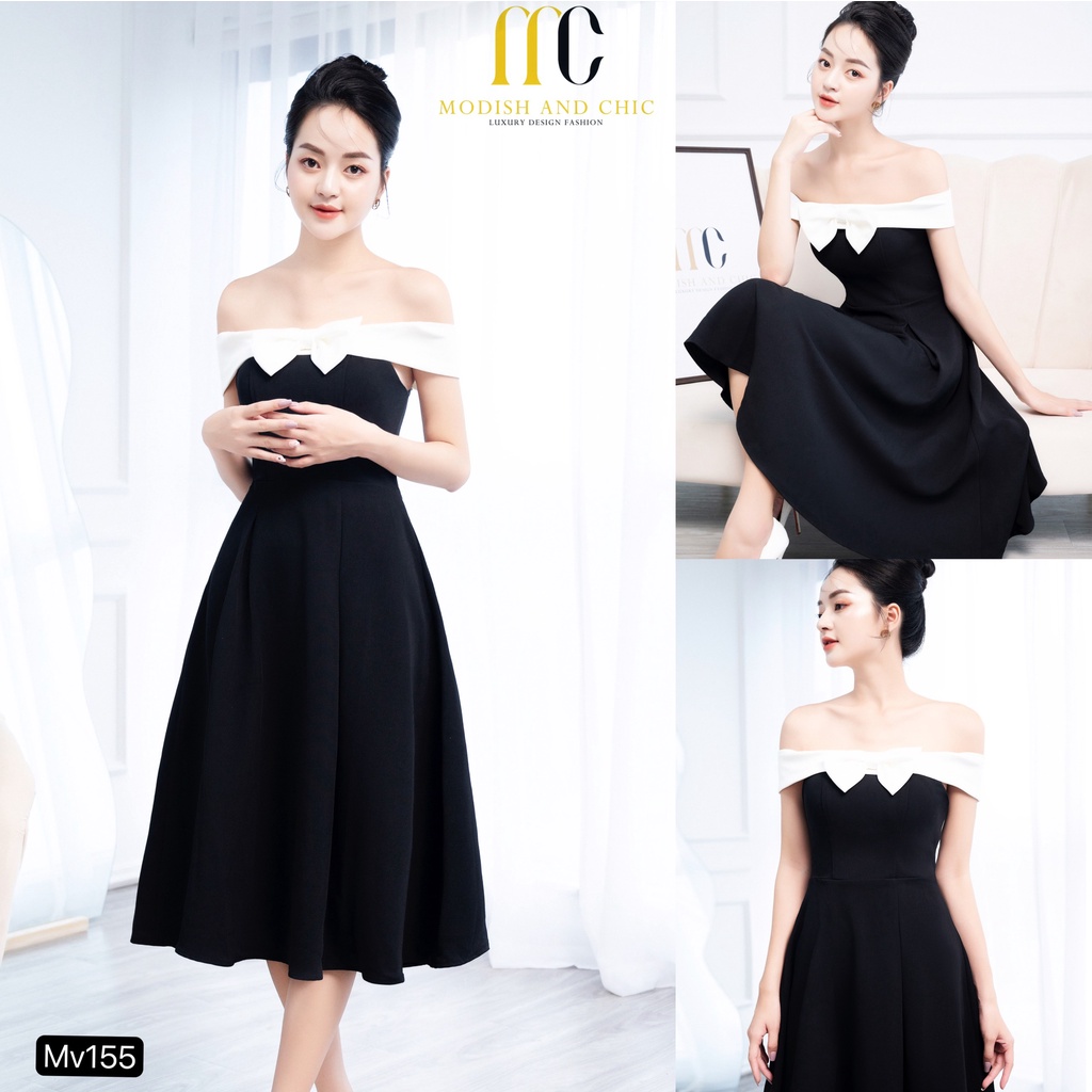 ĐÀM NƠ DỰ TIẾC TRẮNG ĐEN THIẾT KẾ MC Mv155