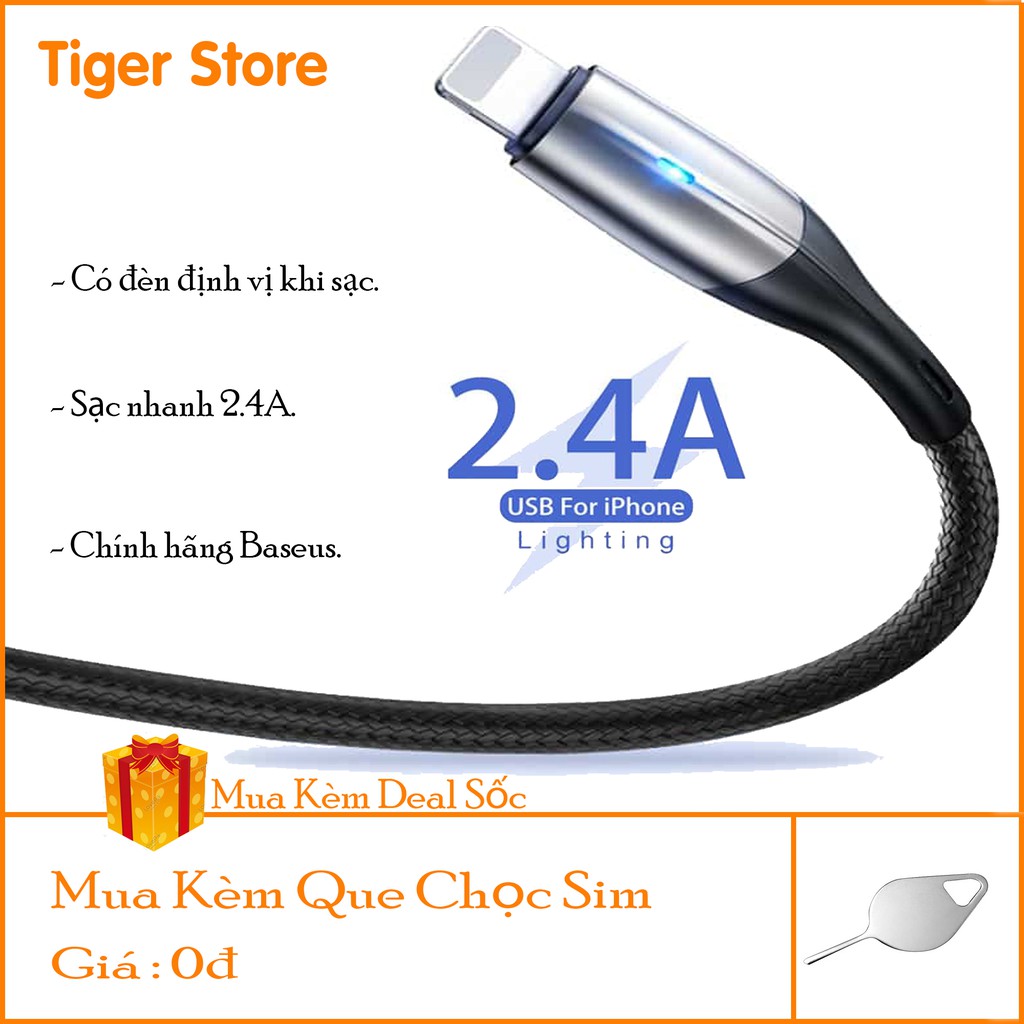 Dây sạc iphone Baseus Horizonta sạc nhanh iphone có đèn LED báo hiệu - Tiger storee