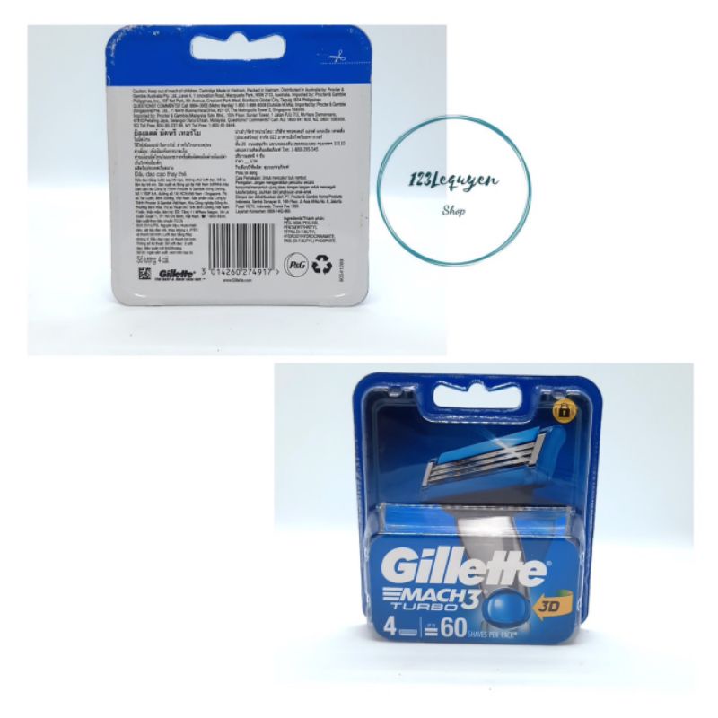 Hộp 4 lưỡi dao cạo râu Gillette Mach3 Turbo