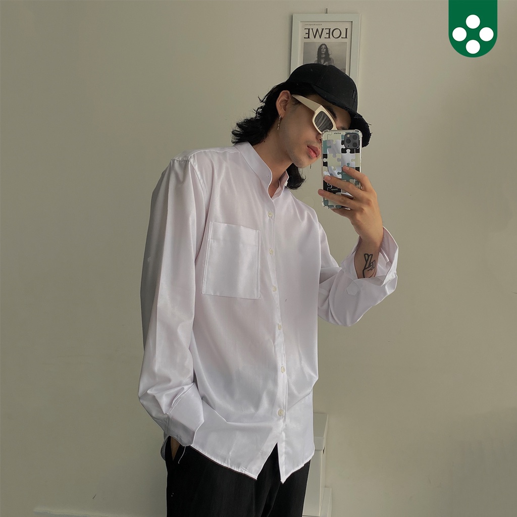 Áo Sơ Mi Nam Cổ Trụ Tay Dài - vải cotton, form regular fit - Happy Button