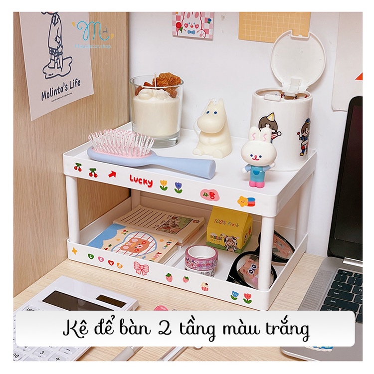 Kệ để bàn 2 tầng màu Trắng, kệ để đồ sắp xếp bàn học gọn gàng