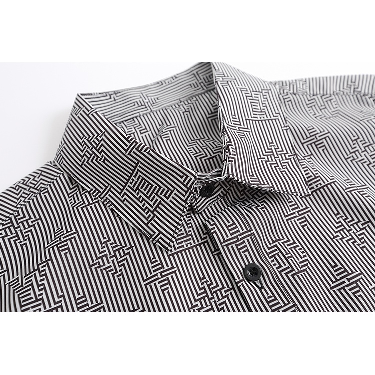 L &amp; V-Áo Sơ Mi Mềm Thoải Mái In logo allover Thiết Kế Đường Phố Cao Cấp Bắt Mắt Màu Trắng Đen Thời Trang