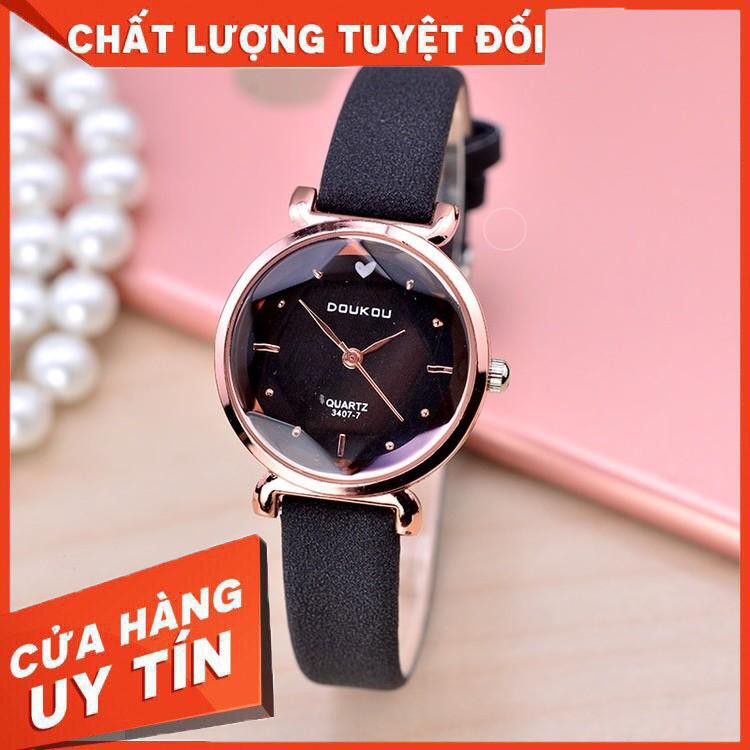 Đồng hồ nữ DouKou 71139 dây da lộn cao cấp mặt tròn