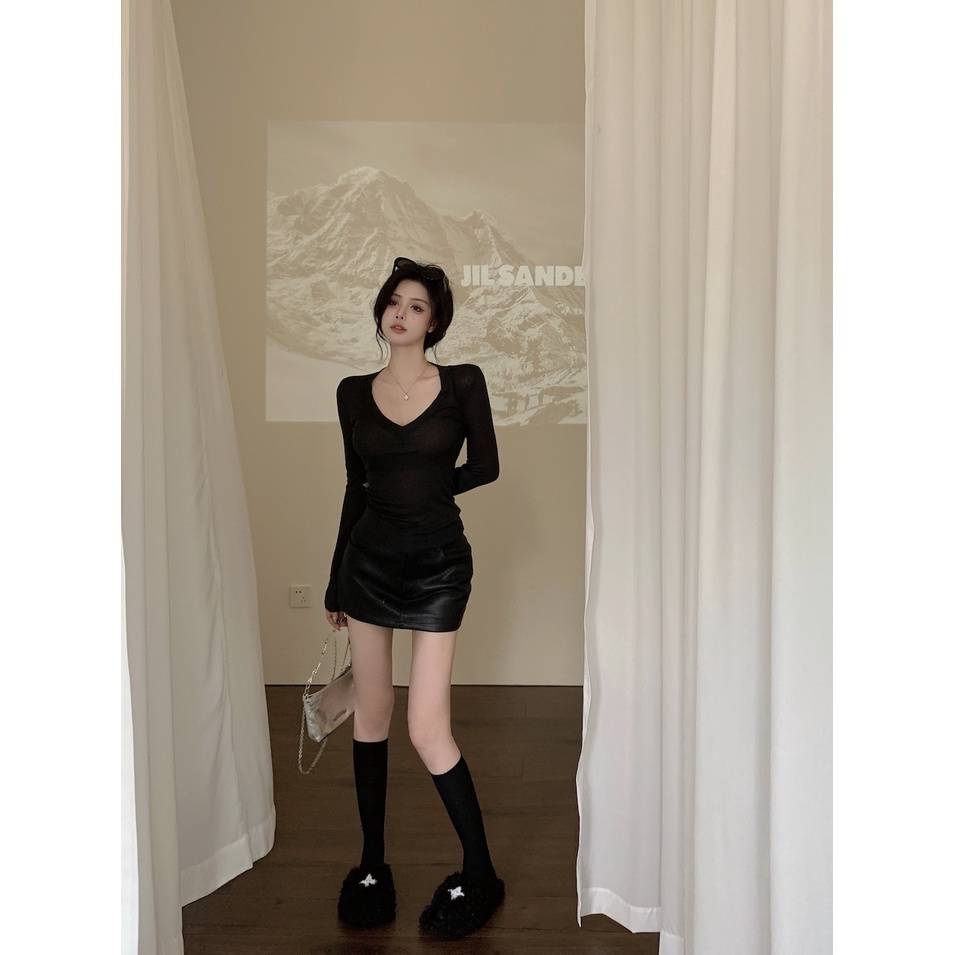 Áo Thun Tay Dài Cổ Chữ V Bằng cotton linen Mỏng Hàng Mới