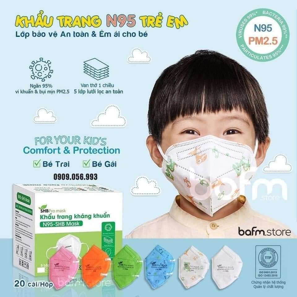 [CHÍNH HÃNG] KHẨU TRANG TRẺ EM N95 KHÔNG VAN [SHB Pro Mask - FFP2 - 4 Lớp ]