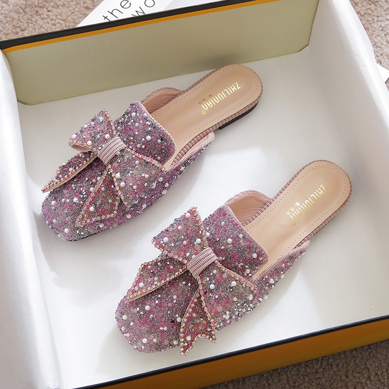 Giày Búp Bê Mũi Vuông Đính Nơ Thời Trang Nữ Tính