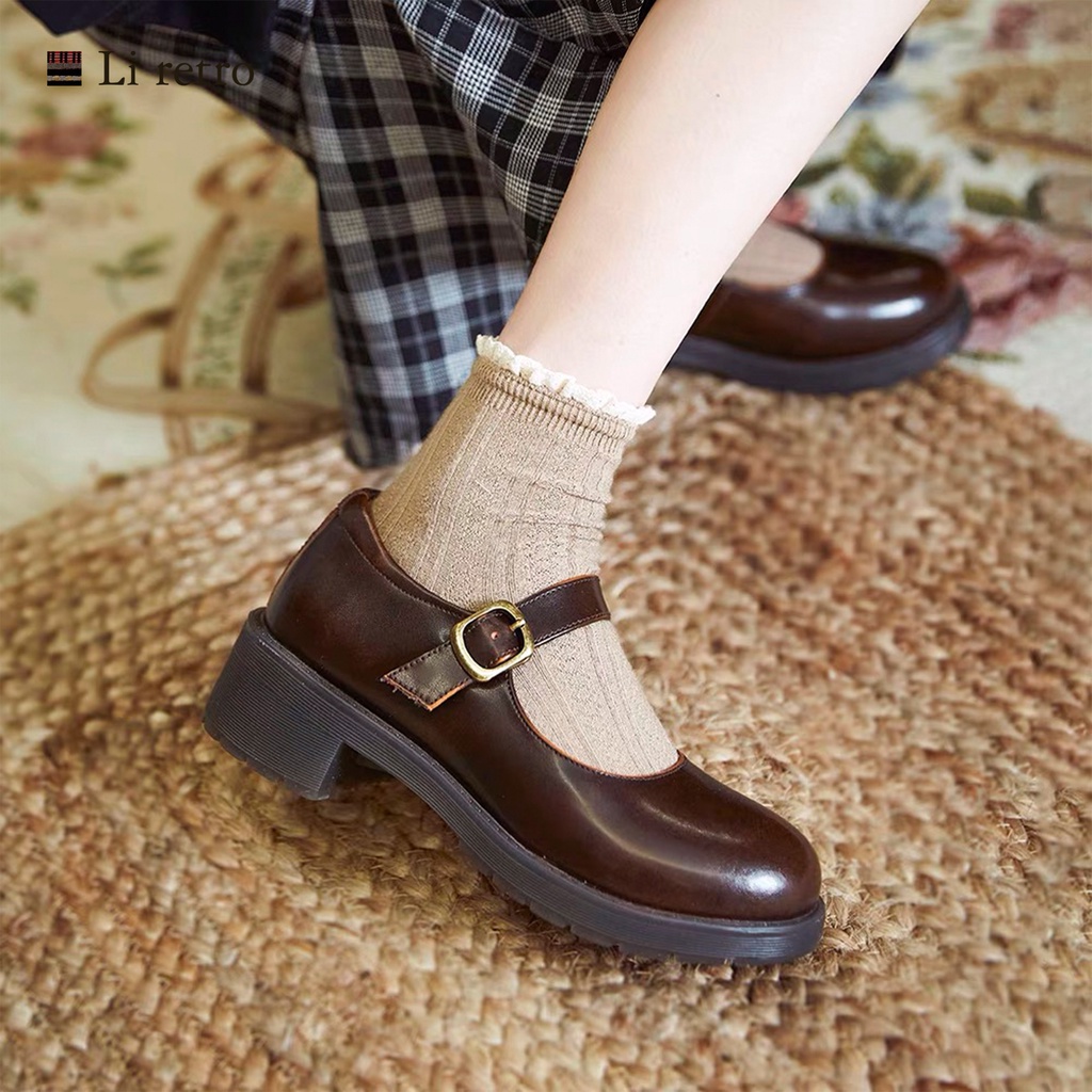 Basic Mary Jane shoes 4.5 - Giày da nữ vintage Li retro