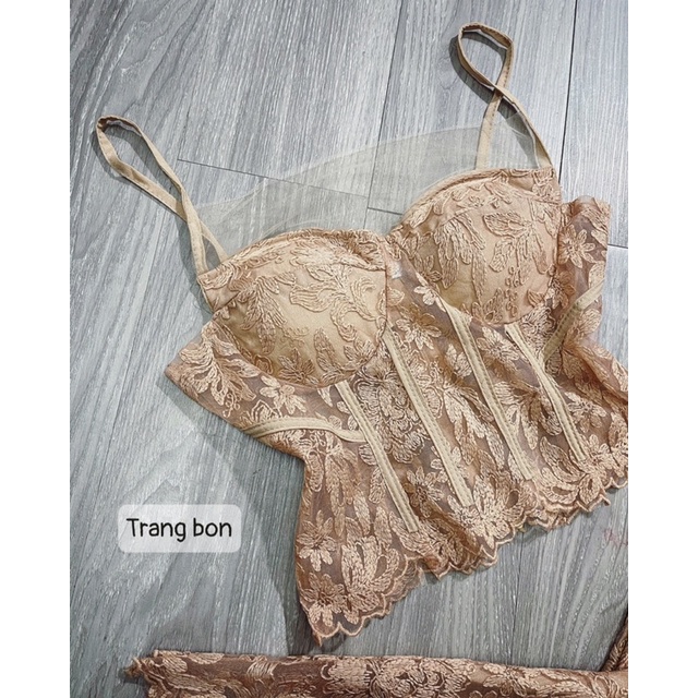 Set áo cup ngực ren + quần suông