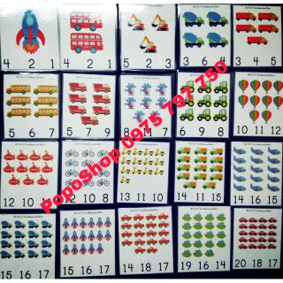 HỌC LIỆU CHO BÉ: Thẻ học số từ 1 đến 20 phương tiện giao thông (20 thẻ)