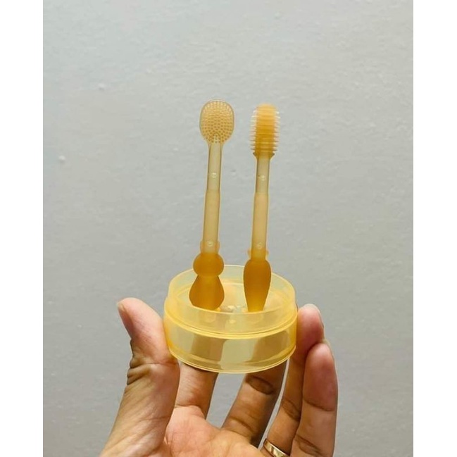 Rơ lưỡi silicon cho bé chống tưa miệng bộ rơ lưỡi bàn chải kèm và cốc an toàn cho bé sơ sinh