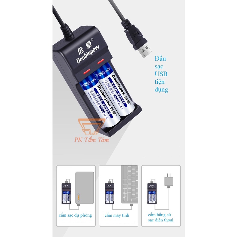 (COMBO HOT) Bộ Sạc Pin AA, AAA DP-UK22 Kèm 2 Pin AA 1200mAh Doublepow Dung Lượng Thực