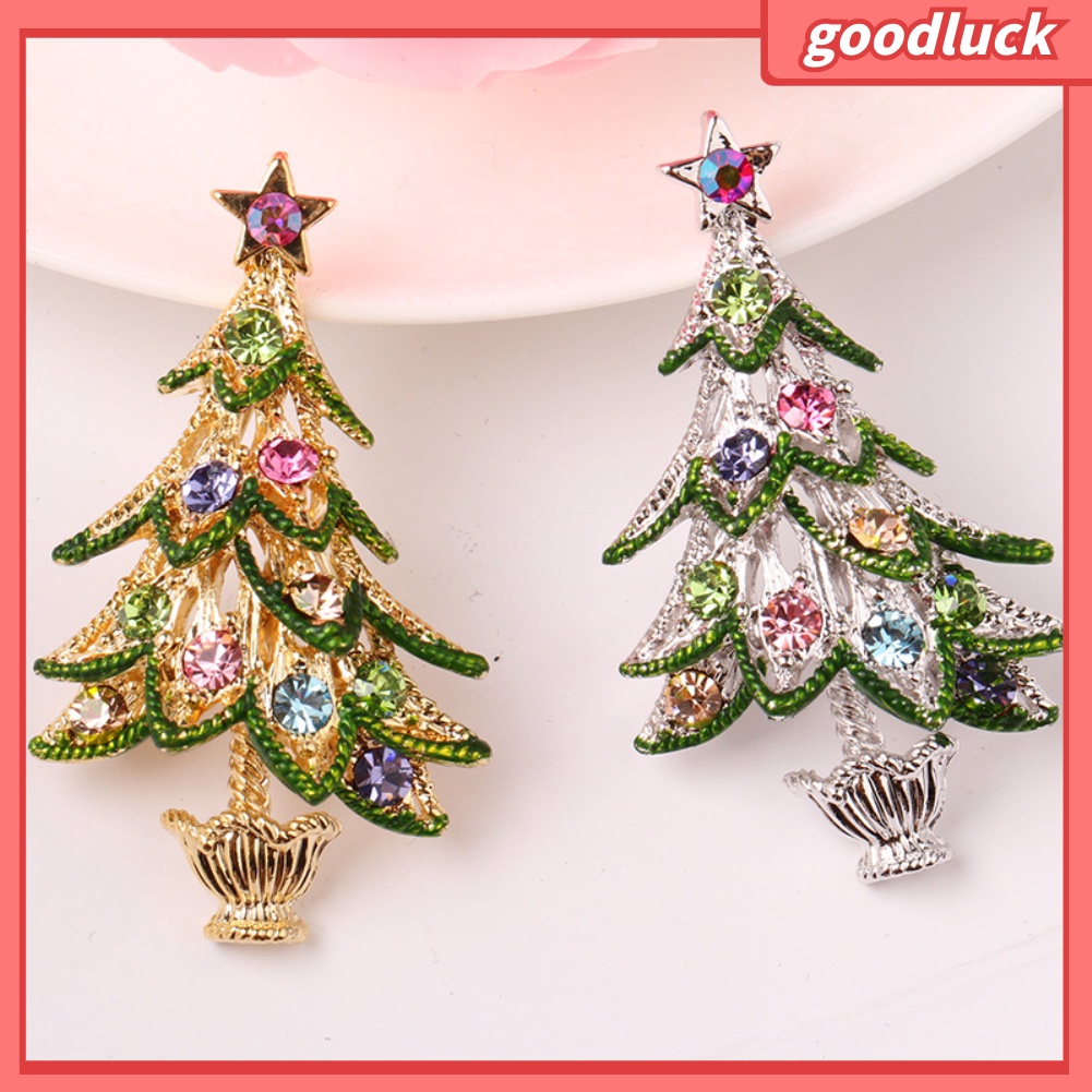 Trâm Cài Áo Hình Cây Thông Giáng Sinh Có Đính Đá Cho Nữ