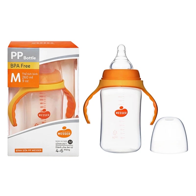 Bình sữa cổ rộng Nano Wesser 180ml/260ml