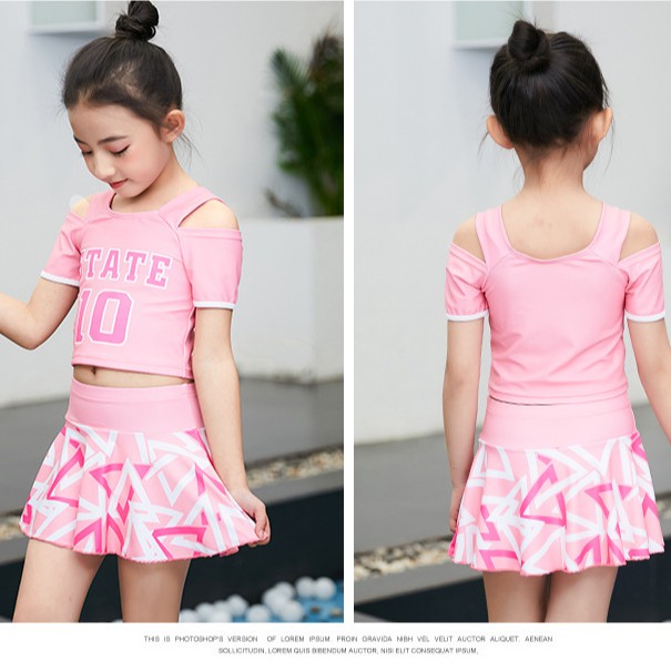 Áo bơi bé gái áo Croptop chân váy (không gồm nón bơi) (14-32kg)