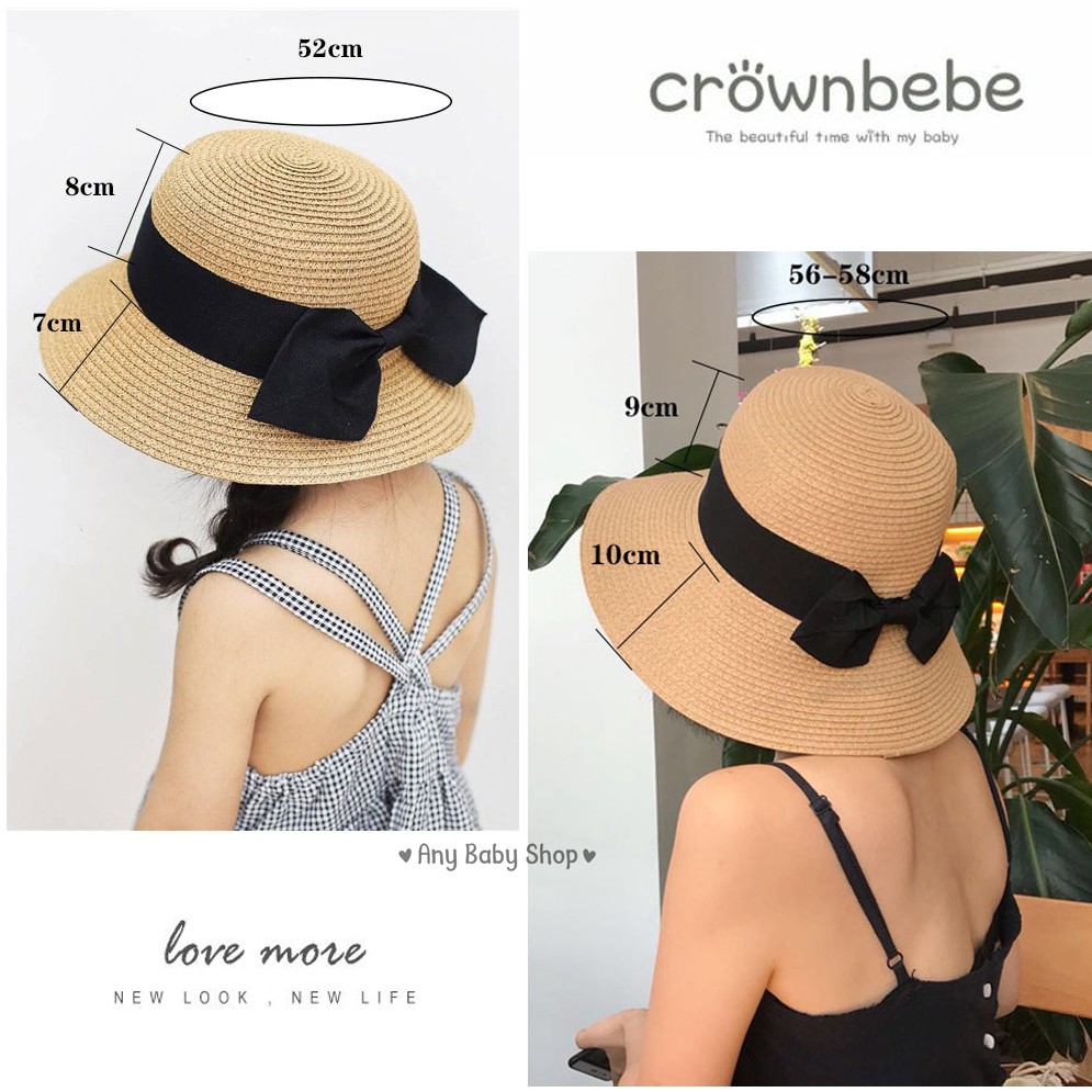 Mũ cói đi chơi, đi biển nơ đen cho mẹ và bé 2 màu sang chảnh- gấp gọn được (hàng có sẵn) ❣❣
