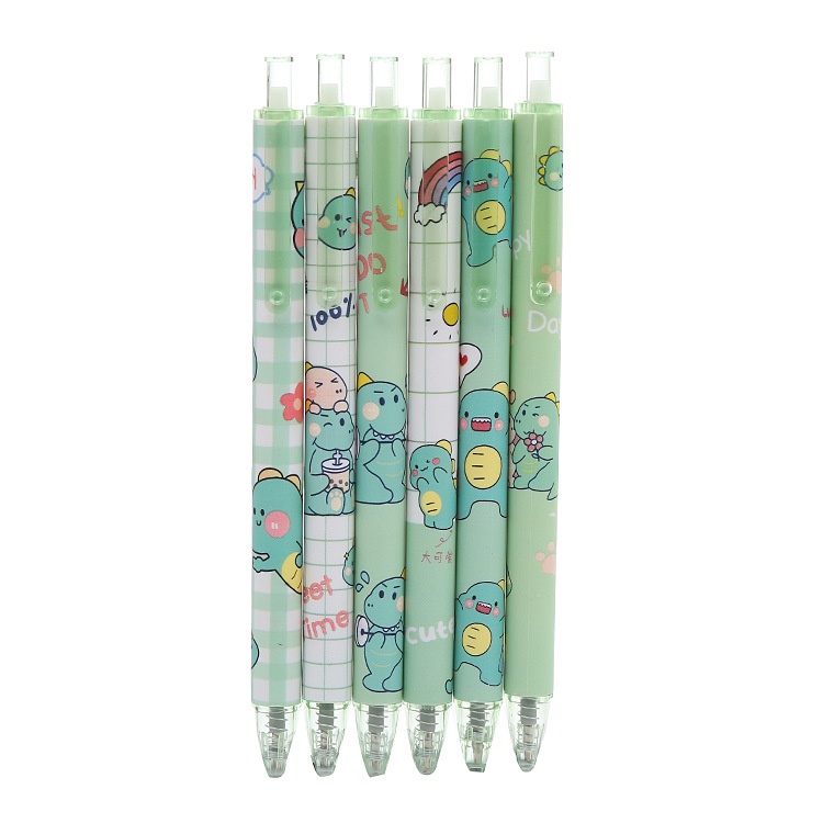 Set 6 Bút Mực Gel Đen Hình Khủng Long Dễ Thương Cho Học Sinh