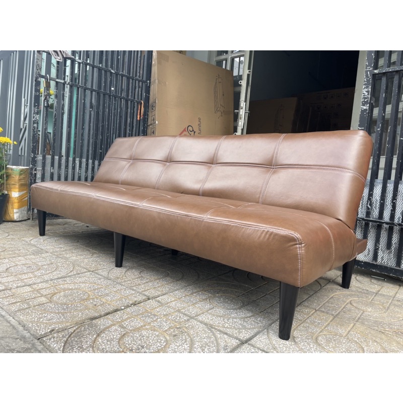 Ghế Sofa Bed bọc da simili màu nâu - Sofa Giường đa năng dài 1.8m chân gỗ