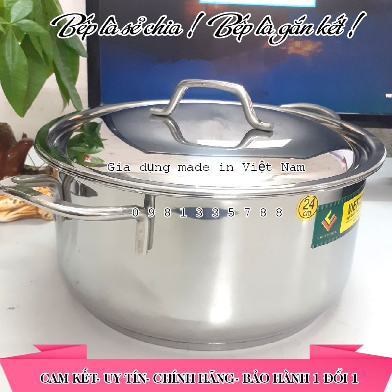 Nồi luộc gà 3 đáy inox 5, 10, 15, 20 lít Vietcook size 24, 26, 28, 30, 32 sử dụng được trên bếp từ