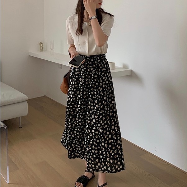 Chân váy maxi hoa cúc lưng thun - V690 | BigBuy360 - bigbuy360.vn