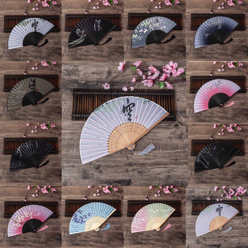 Tmdbyx Quạt Xếp Cầm Tay Bằng Lụa In Họa Tiết Hoa Phong Cách Retro Trung Quốc