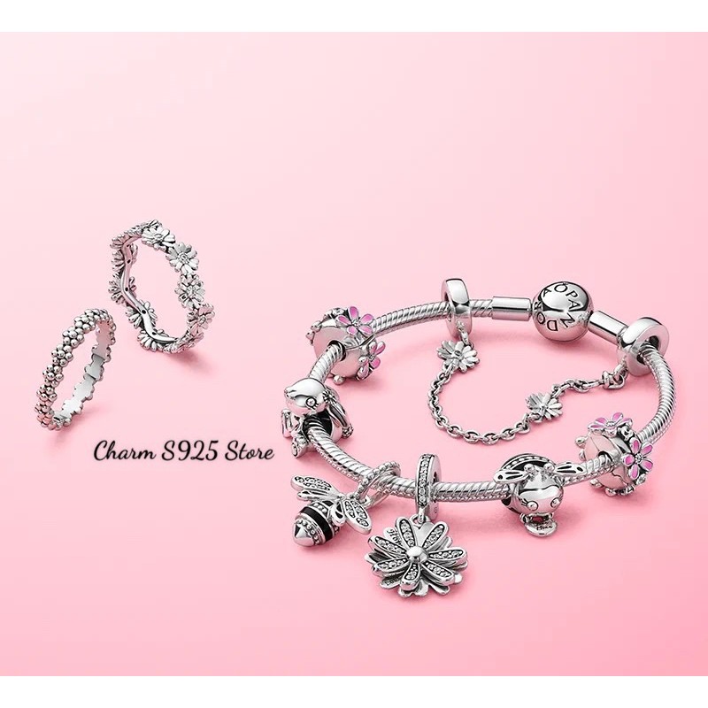 charm pan khoá chặn xích hoa cúc bạc s925 cao cấp