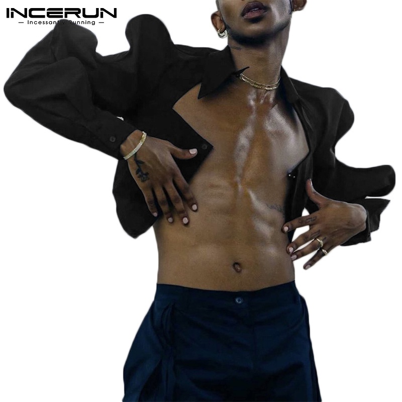 Áo khoác croptop INCERUN tay dài cổ bẻ thời trang dành cho nam