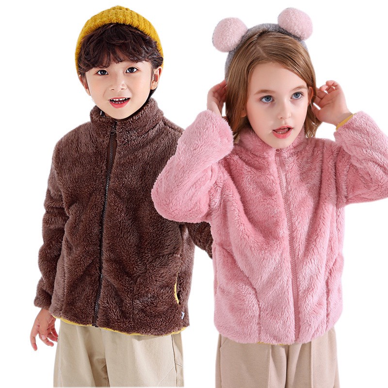 Áo khoác cho bé trai bé gái mùa thu đông vải lông siêu nhẹ mềm mịn ấm áp cao cổ trẻ em