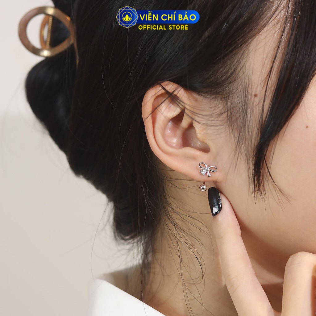 Bông tai bạc nữ hình nơ quả cầu chất liệu bạc 925 thời trang phụ kiện trang sức Viễn Chí Bảo B400469x