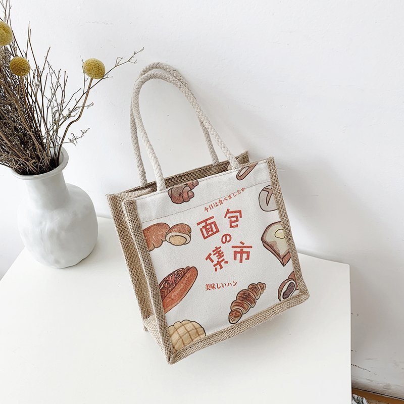 Túi Cói Phong Cách Vintage In Hình-Túi Vải Mini Thời Trang - Có Khóa Kéo (tuyển sỉ)