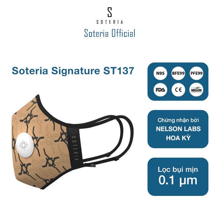 Khẩu trang tiêu chuẩn Quốc Tế SOTERIA Signature ST139 - Bộ lọc N95 BFE PFE 99 lọc đến 99% bụi mịn 0.1 micro- Size S,M,L