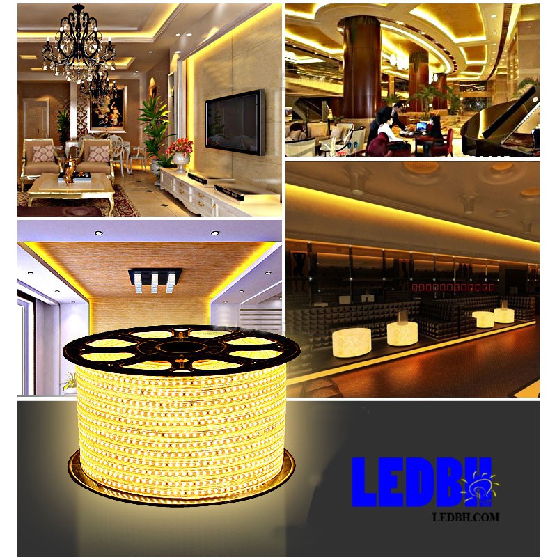 1m Đèn led dây 3014 Vàng nắng 220V cuộn 100m loại có 120 mắt led màu  – Home-3014-120D/M-WW