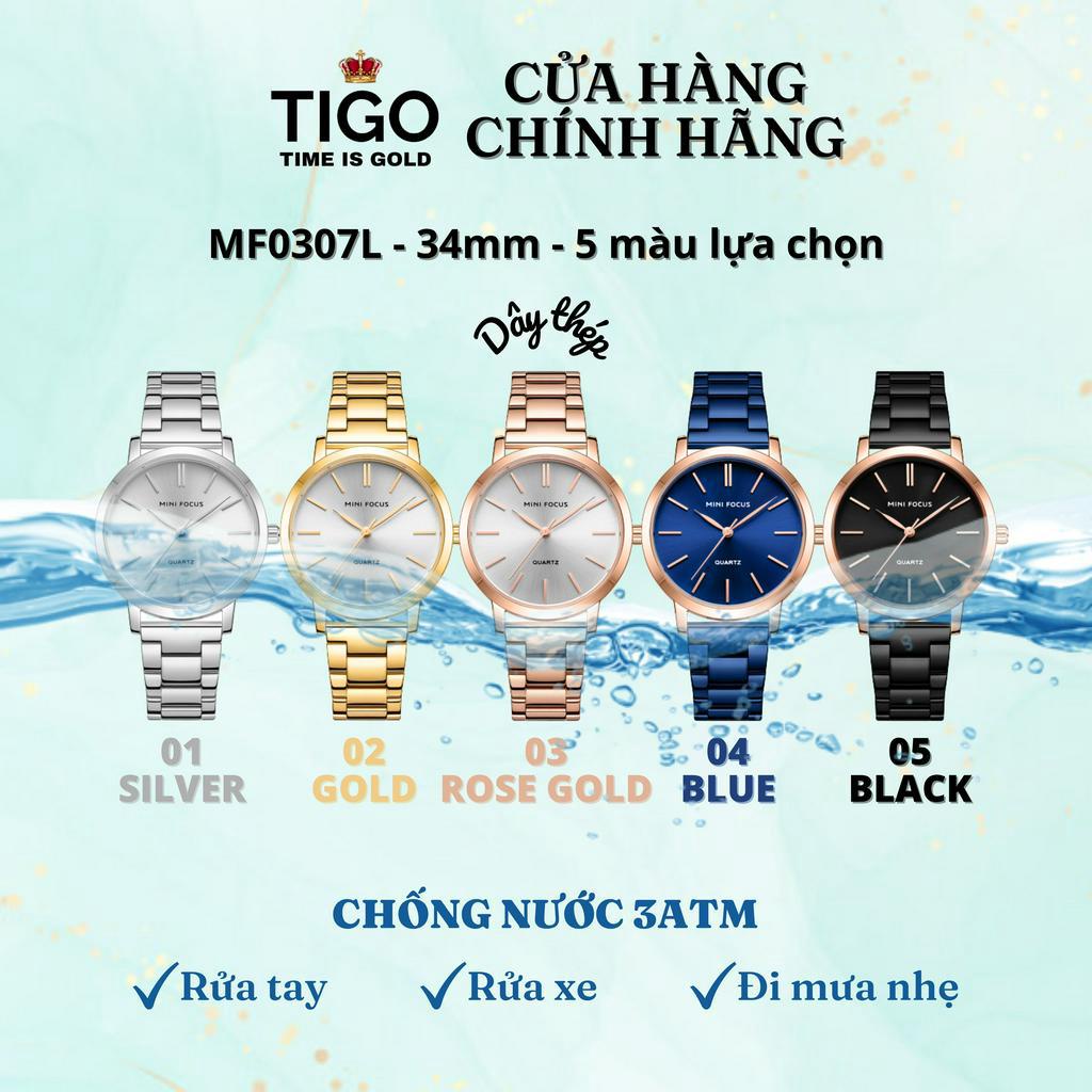 Đồng Hồ Nữ MINI FOCUS MF0307L.02 Dây Thép Vàng Viền Vàng Thép Không Gỉ Cao Cấp Mặt Tròn Đường Kính 34mm Chống Nước