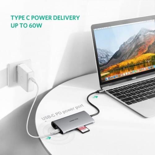 [Mã 155ELSALE giảm 7% đơn 300K] Cáp Chuyển USB Type C Sang HDMI + USB 3.0*3+PD Ugreen (50209)