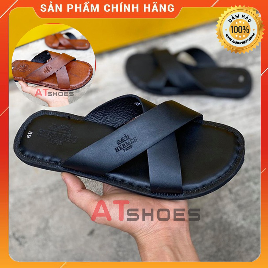 Dép Quai Hậu Dép Quai chéo Nam Da Bò Thật Atshoes DA885 (Đen - Nâu)