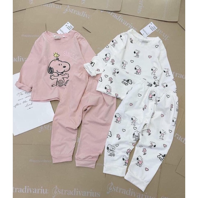 Set 2 bộ HM cotton dài tay thu đông xuất xịn bé gái Snoopy