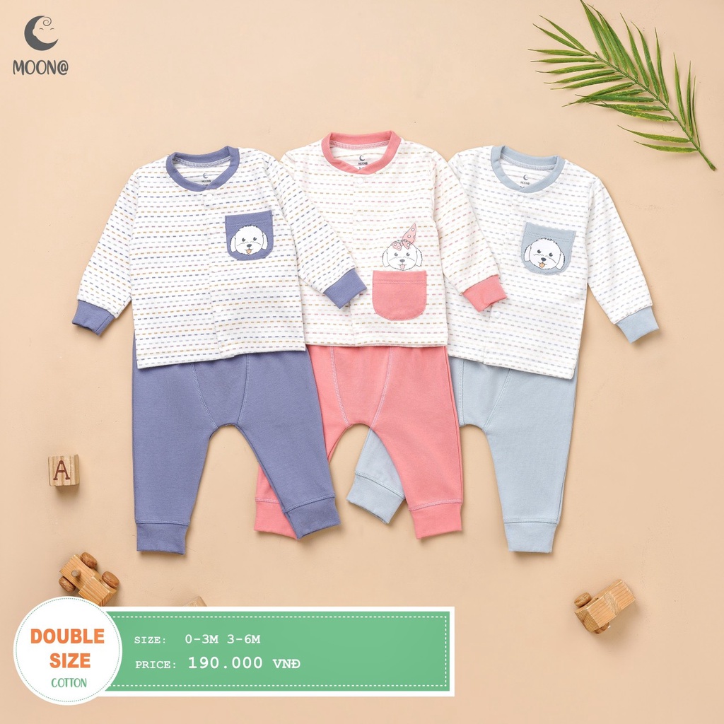 [CHÍNH HÃNG] Bộ dài tay cài giữa cotton nhung túi bụng họa tiết trẻ em Moon