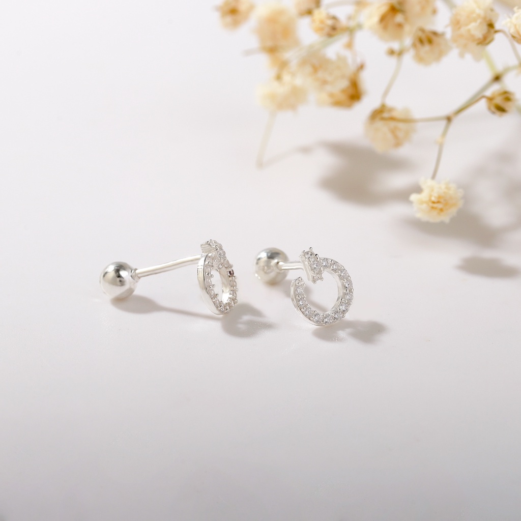 Bông tai bạc chữ Q gắn đá CZ sáng lấp lánh BTB37 Bảo Tín Mạnh Hải