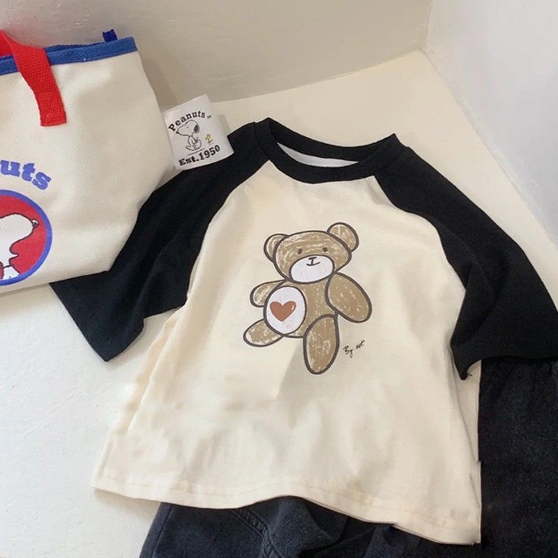 Hàng Mới Về Áo Thun Cotton Tay Dài In Họa Tiết Hoạt Hình Phong Cách Hàn Quốc Dành Cho Trẻ Em