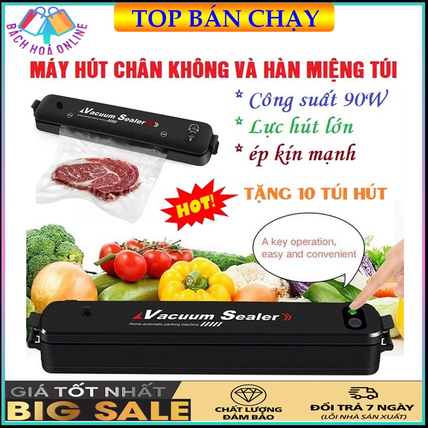 Máy hút chân không Vacuum Sealer kiêm hàn miệng túi, giúp bảo quản thực phẩm lâu hơn - Tặng kèm 10 túi hút