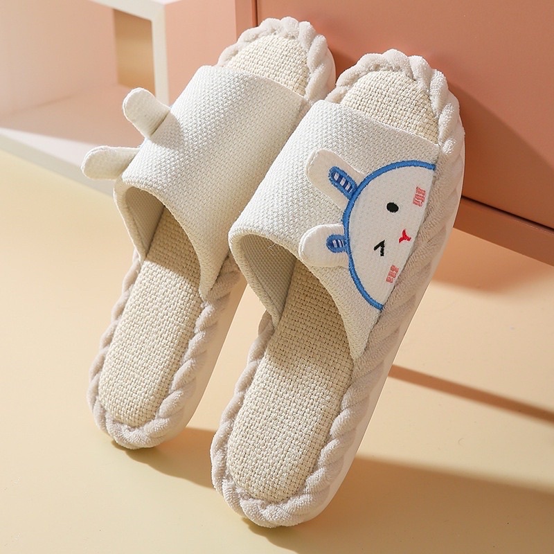 Dép Đi Trong Nhà Chất Liệu Cotton Lanh Họa Tiết Hoạt Hình Cho Cặp Đôi