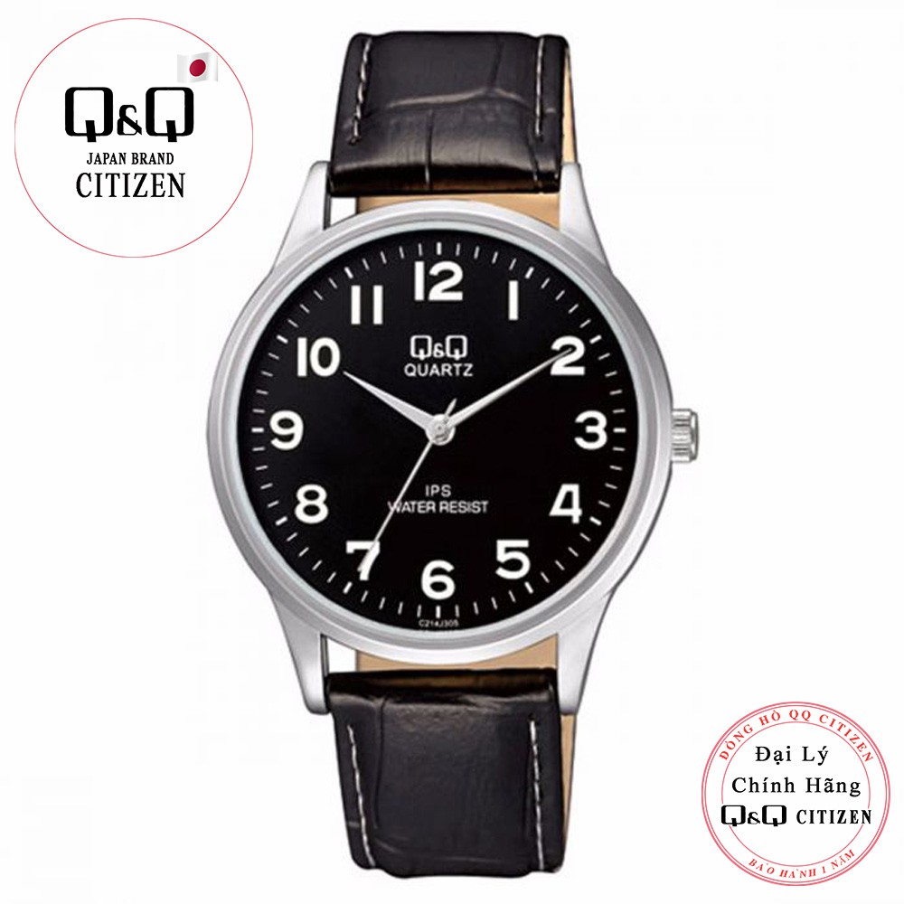 Đồng hồ nam Q&amp;Q Citizen C214J305Y dây da thương hiệu Nhật Bản