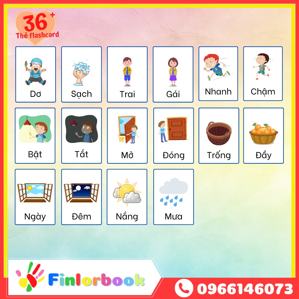 Bộ thẻ flashcard cho bé học các hành động đối lập